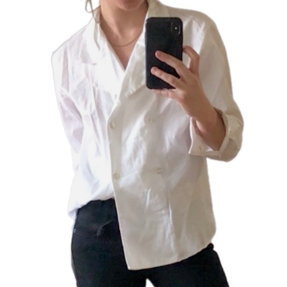 Vintage White Double Breasted Button Down Blouse